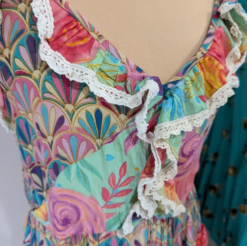 Anthropologie BAROK PARIS Mixed Print Tier Cotton Dress New With Tags Size Large - Picture 4 of 10